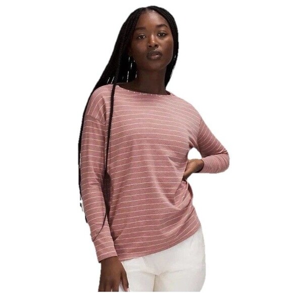 lululemon athletica Tops - Lululemon Back In Action Long Sleeve Shirt Tee Top Womens 6 Stripe Heather Mauve